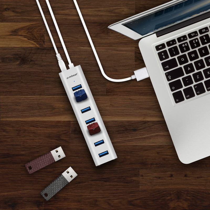 mbeat 7-Port USB 3.0 Aluminium Slim Hub with Power for PC and MAC