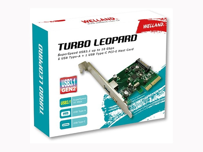 Welland Turbo Leopard UP-312-3 2-Port USB-A & USB-C PCI-E 2.0 Card w/Extra Low-Profile Bracket