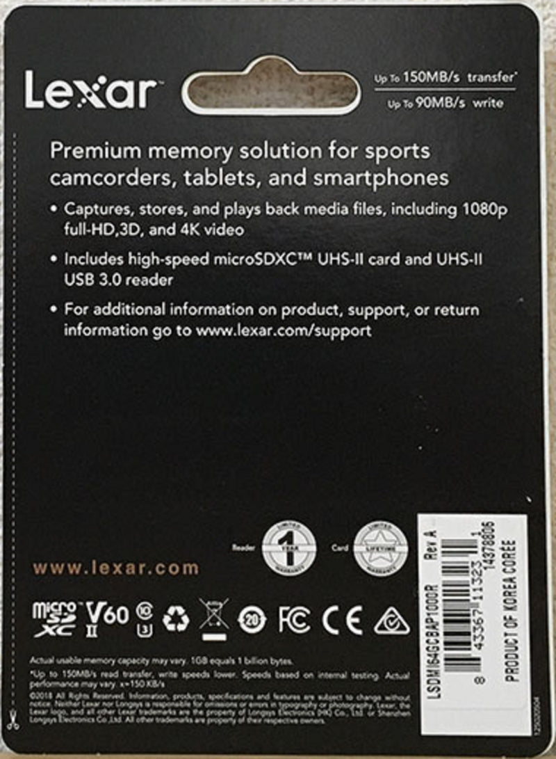 Lexar Professional 1000x micro SDXC, UHS-II, V60,U3, 64GCB, class 10